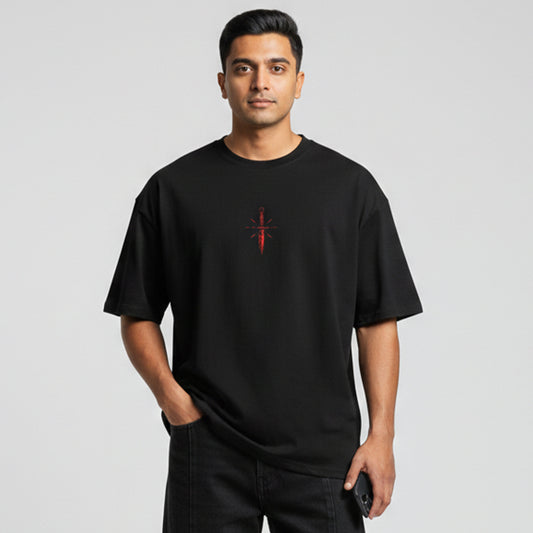 Black Graphic Oversized Cotton T-Shirt  | 260 GSM