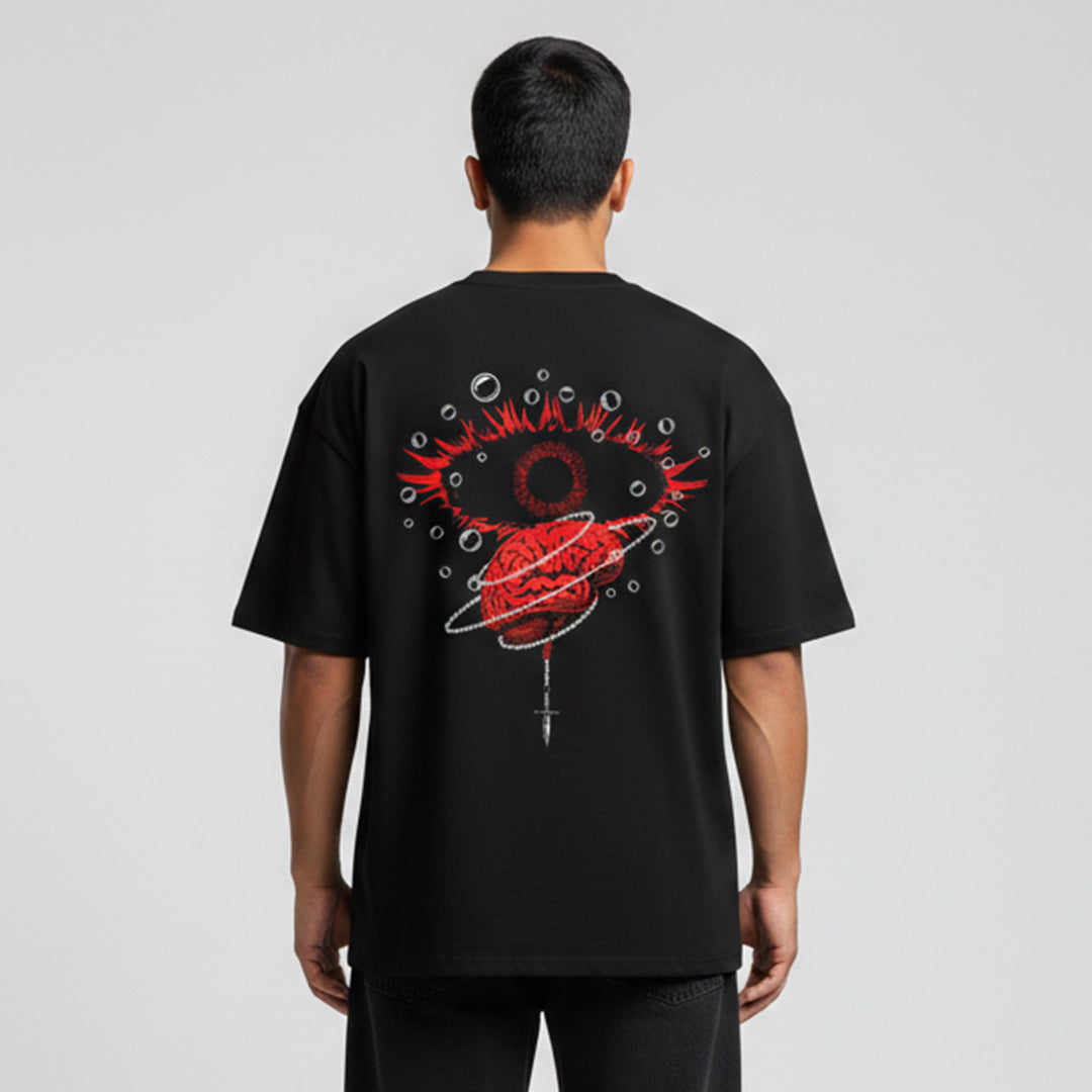 Black Graphic Oversized Cotton T-Shirt  | 260 GSM