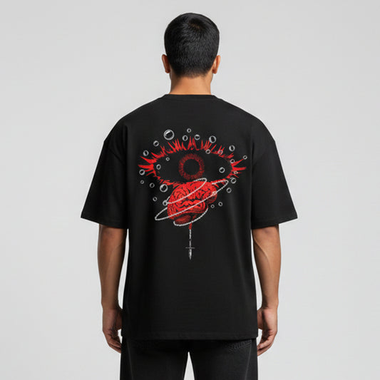 Black Graphic Oversized Cotton T-Shirt  | 260 GSM