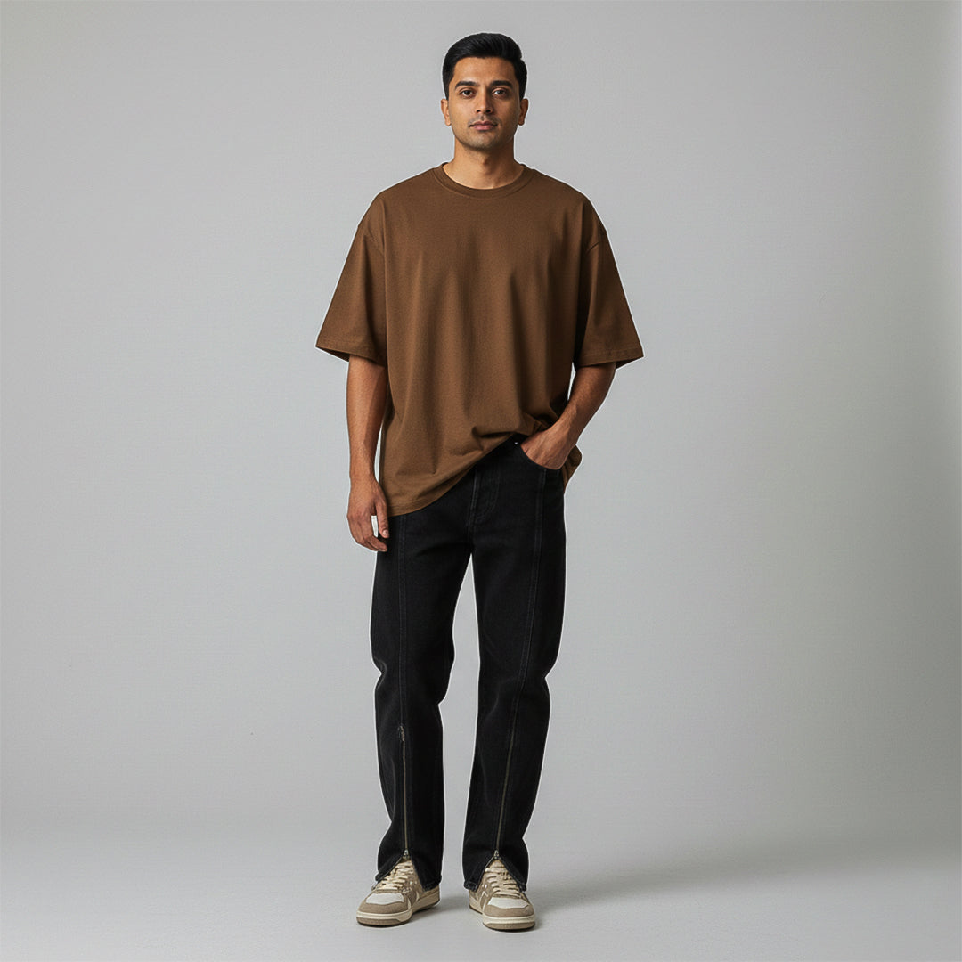 Dark Brown Oversized Cotton T-Shirt | 260 GSM