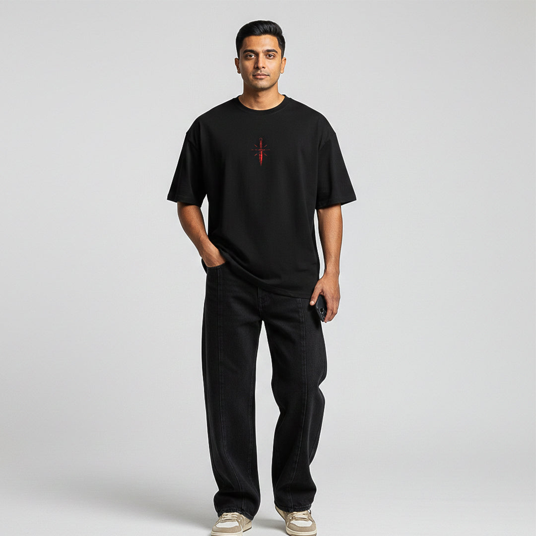 Black Graphic Oversized Cotton T-Shirt  | 260 GSM