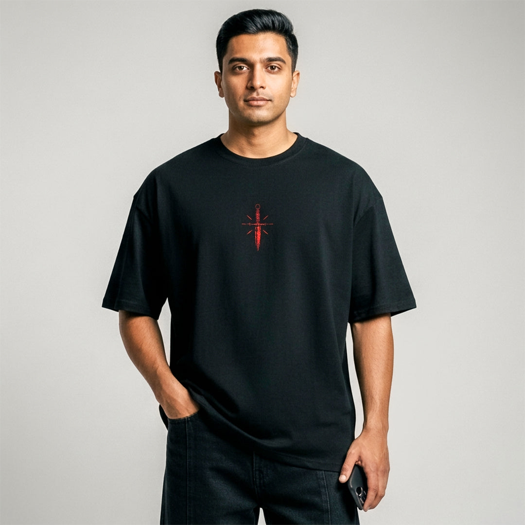 Black Graphic Oversized Cotton T-Shirt  | 260 GSM