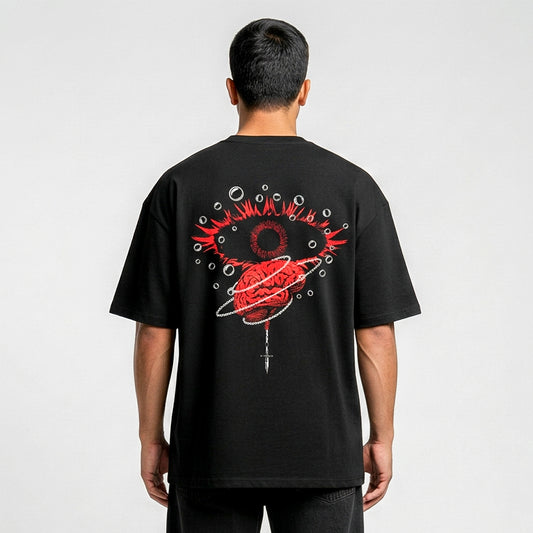 Black Graphic Oversized Cotton T-Shirt  | 260 GSM